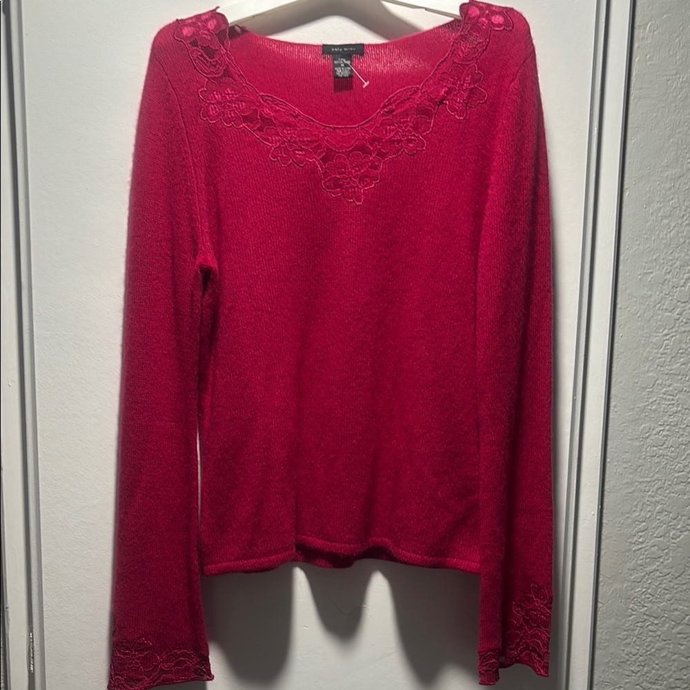 100% Cashmere hot pink Lace Detail Sweater
